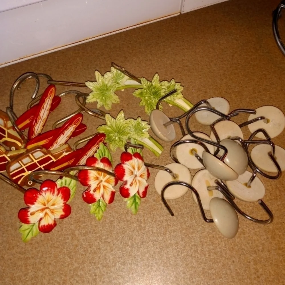 2 Complete Sets Of Shower Curtain Hooks